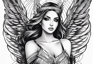 Beautiful woman angle with large wings tattoo idea