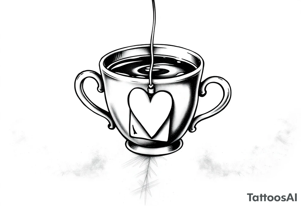 Cup of tea simple vintage small with a tea bag hanging out of the cup with a love heart on it tattoo idea