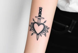 dagger piercing a heart with roses tattoo idea