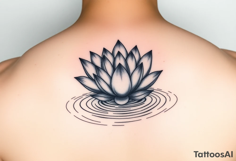 serene lotus flower emerging from sacred waters with ripples tattoo idea