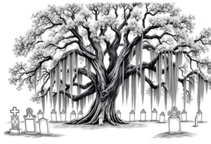 Laurel oak with Spanish moss in a cemetery tattoo idea