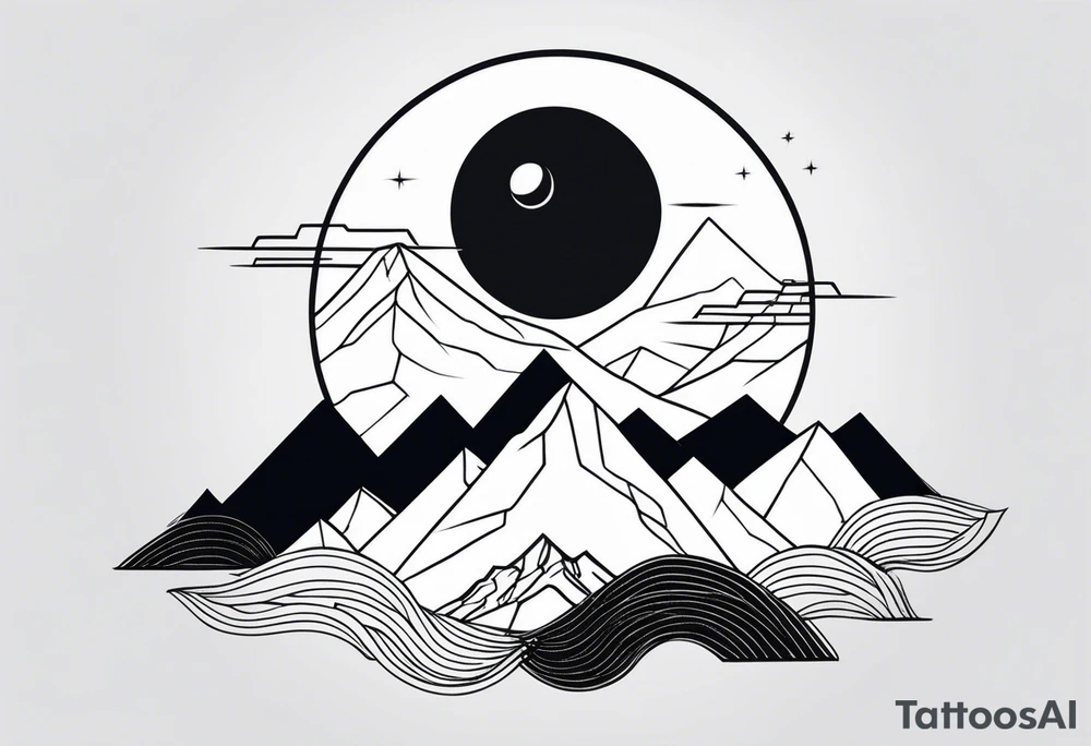 Minimalist mountains with moon at the back tattoo idea