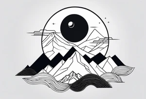 Minimalist mountains with moon at the back tattoo idea