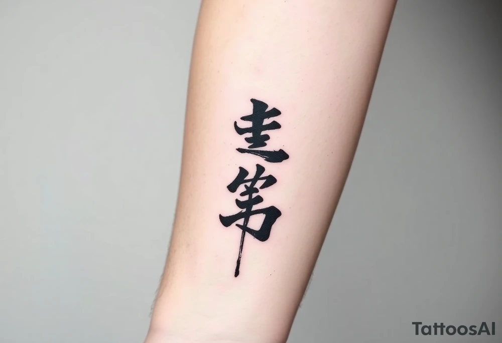 A black and gray tattoo design featuring the Japanese kanji 成長 (growth) and 忍耐 (perseverance), arranged vertically in bold brushstroke ink style. Surround the kanji with subtle martial arts symbolism, like a BJJ belt or grappling figures in motion. Incorporate inspirational energy similar to Kobe Bryant’s Mamba Mentality or Stephen Curry’s faith and discipline, reflected through minimalist elements like a subtle basketball silhouette or flame. The design should feel powerful, clean, and philosophical tattoo idea