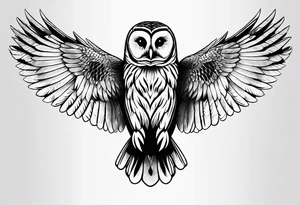 barred owl wings outstretched with a snake in its feet tattoo idea