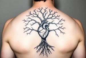 DNA tree with roots and anatomical heart inside the roots tattoo idea
