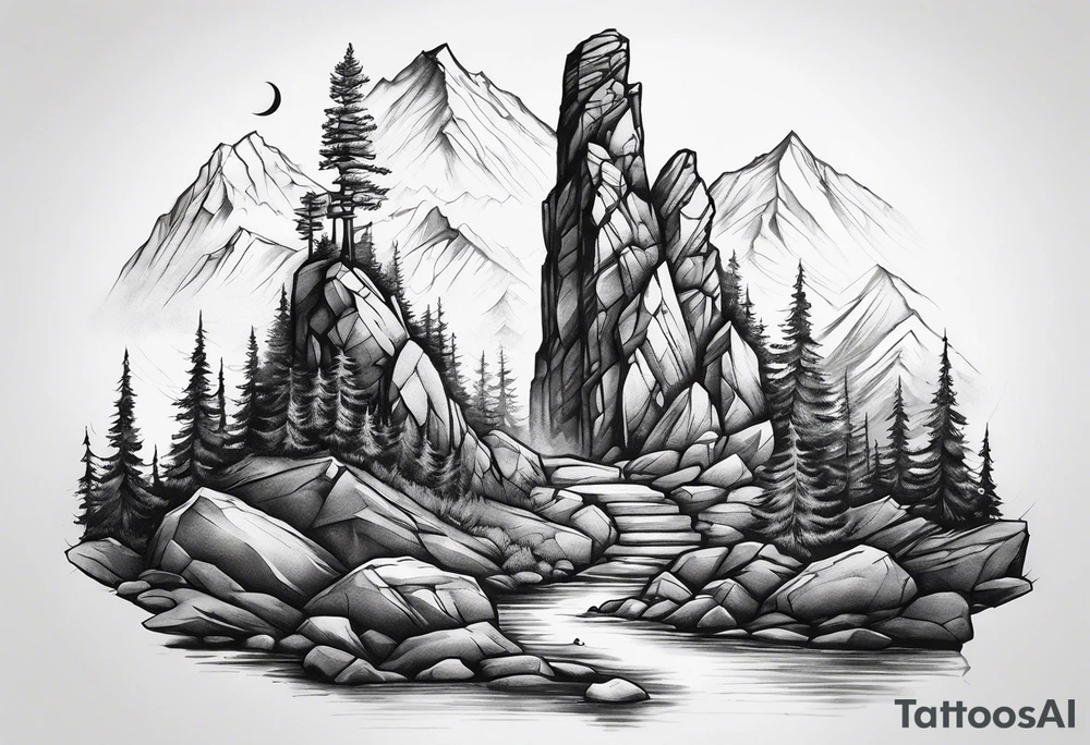 Hiking Rock tower tattoo idea