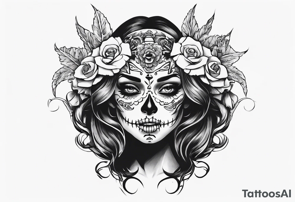 Catrina head with between teeth, from side tattoo idea Catrina head with between teeth, from side tattoo idea