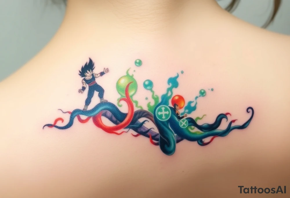 legendary dragonball z scene with energy aura and power effects tattoo idea