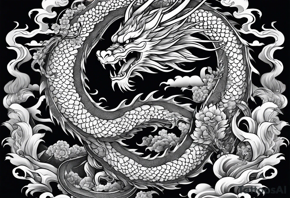 Traditional Japanese Dragon full body and smoke tattoo idea