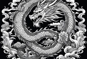 Traditional Japanese Dragon full body and smoke tattoo idea