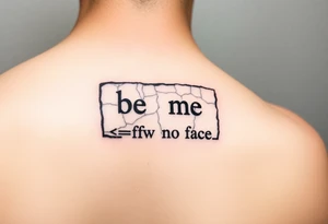 "Ancient stone tablet tattoo, but:  
- Text is 4chan greentext  
- Last line: **'>be me  
>mfw no face'**  

Style: Cracked engraving. Black ink, shoulder blade." tattoo idea
