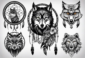 full sleeve with owl, wolf, beaver, and dream catcher tattoo idea