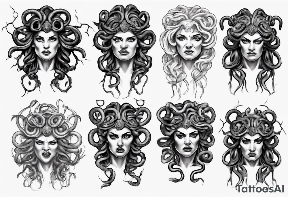 realistic angry medusa greek mythology tattoo idea