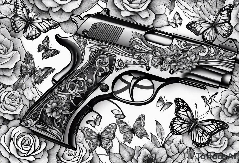 Gun and butterflies tattoo idea