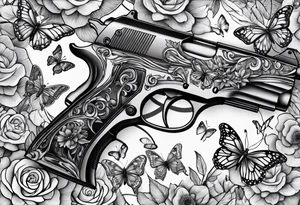 Gun and butterflies tattoo idea