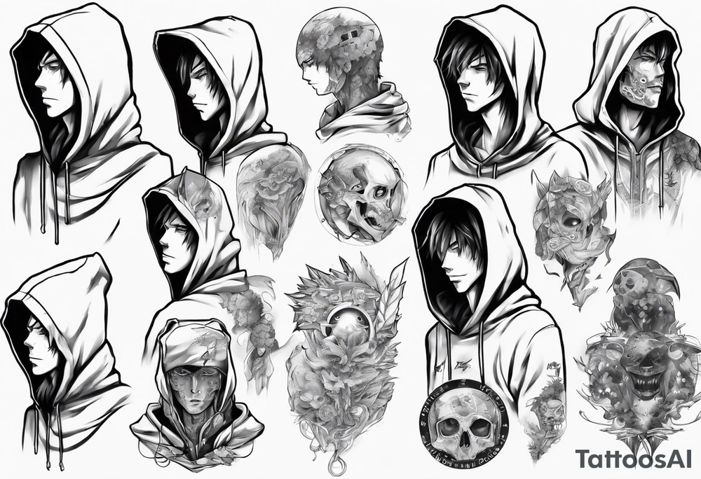 Anime guy in a hoodie tattoo idea