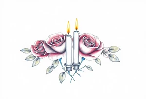 Passed love one, two roses, two candles, blue, hearts tattoo idea