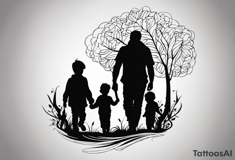 father sons silhouette tattoo idea