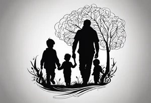 father sons silhouette tattoo idea