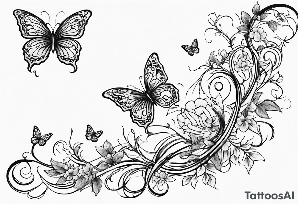 444 tattoo intertwine with vines and a butterfly tattoo idea