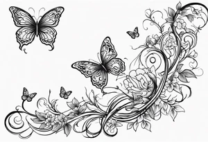 444 tattoo intertwine with vines and a butterfly tattoo idea