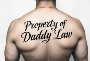 Lettering in calligraphy/cursive that says:
Property of
Daddy Law tattoo idea