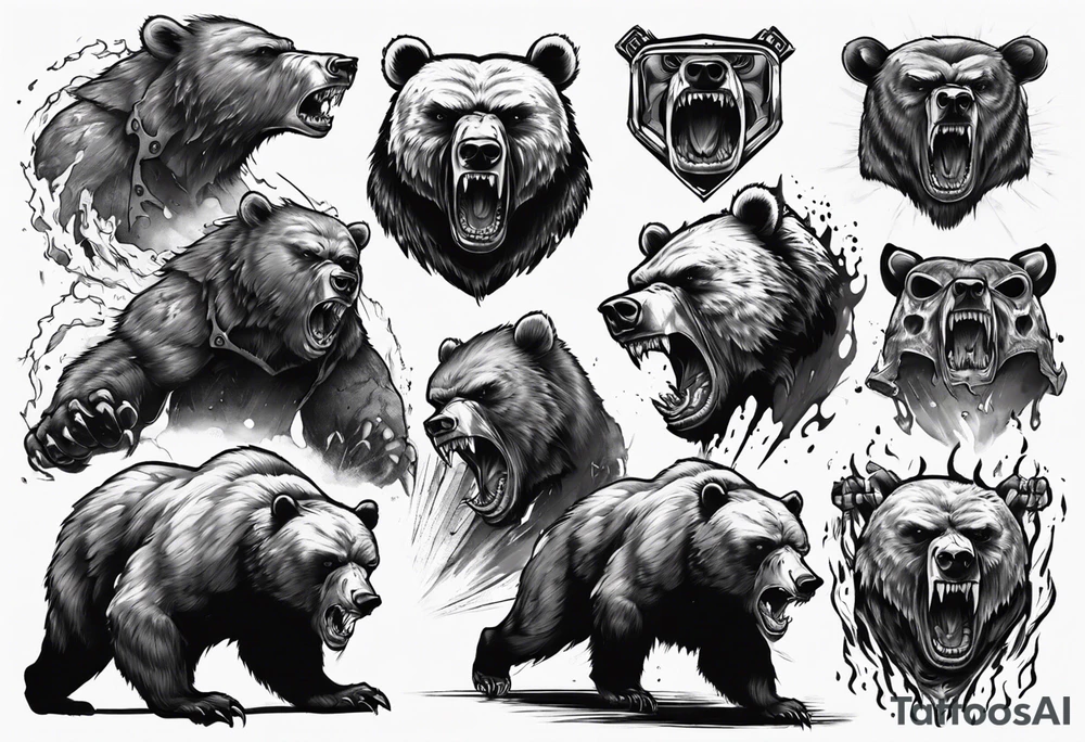 Angry bear coming up behind a city tattoo idea