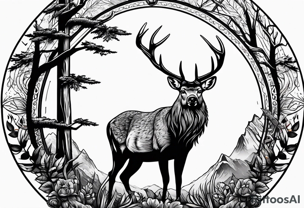 Hunting in forest tattoo idea