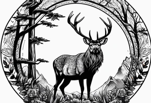 Hunting in forest tattoo idea
