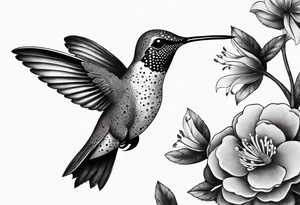 A lively hummingbird in mid-flight, sipping nectar from a flower, representing joy and energy.” tattoo idea