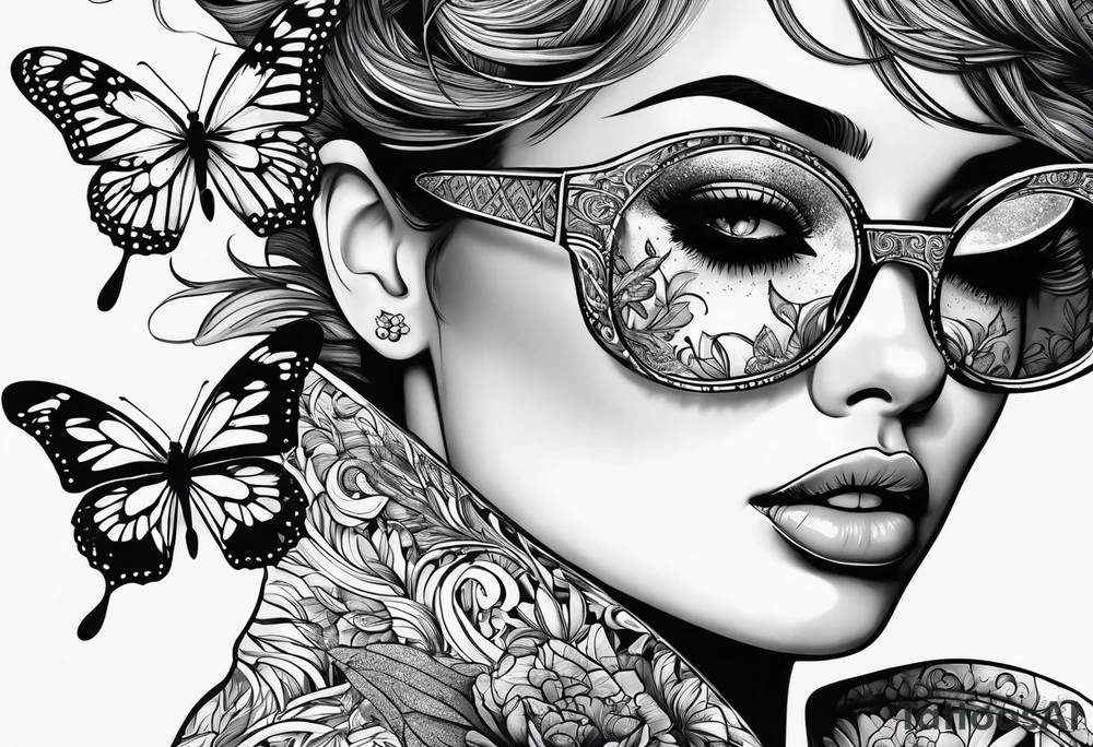 Life finds a way saying add glasses to woman tattoo idea