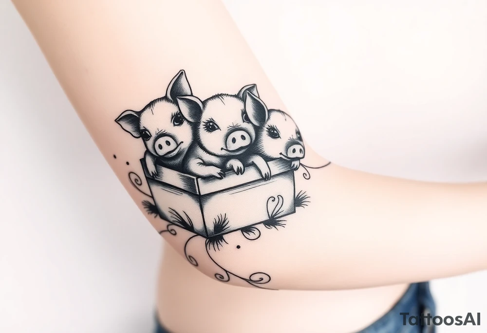 3 little piggy's hiding under a box tattoo idea