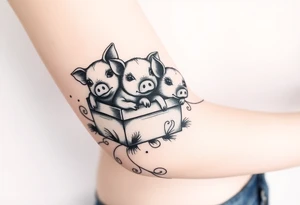 3 little piggy's hiding under a box tattoo idea