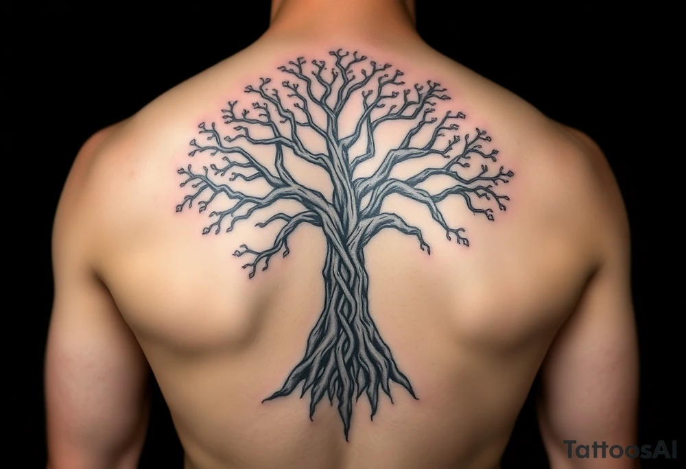 Combine the Yggdrasil tattoo with a Mjölnir tattoo. the roots of the tree should branch out past the Mjölnir tattoo idea