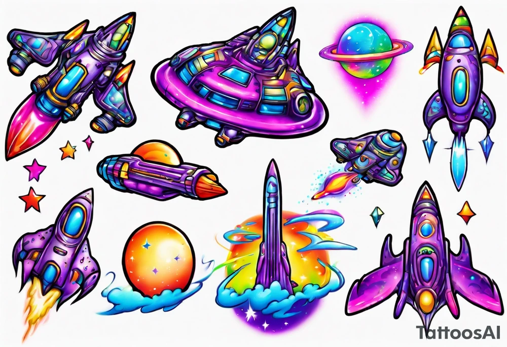 Lisa frank spaceship tattoo idea