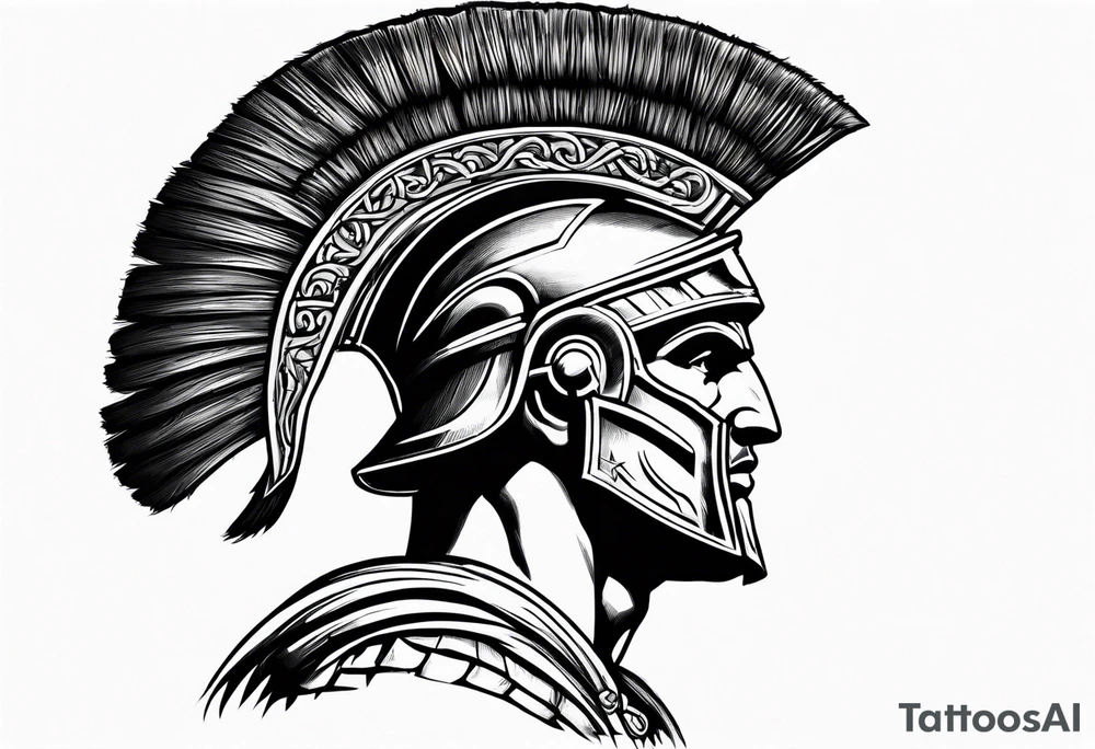 Side profile Spartan Solider ancient roman city in the middle tattoo idea