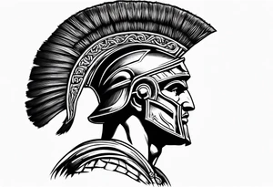 Side profile Spartan Solider ancient roman city in the middle tattoo idea