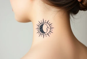 celestial sun and moon embrace with constellation patterns tattoo idea