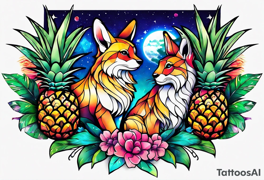 Animals and pineapples featuring animals and pineapples in galaxy colours featuring glass tattoo idea