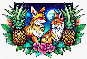 Animals and pineapples featuring animals and pineapples in galaxy colours featuring glass tattoo idea