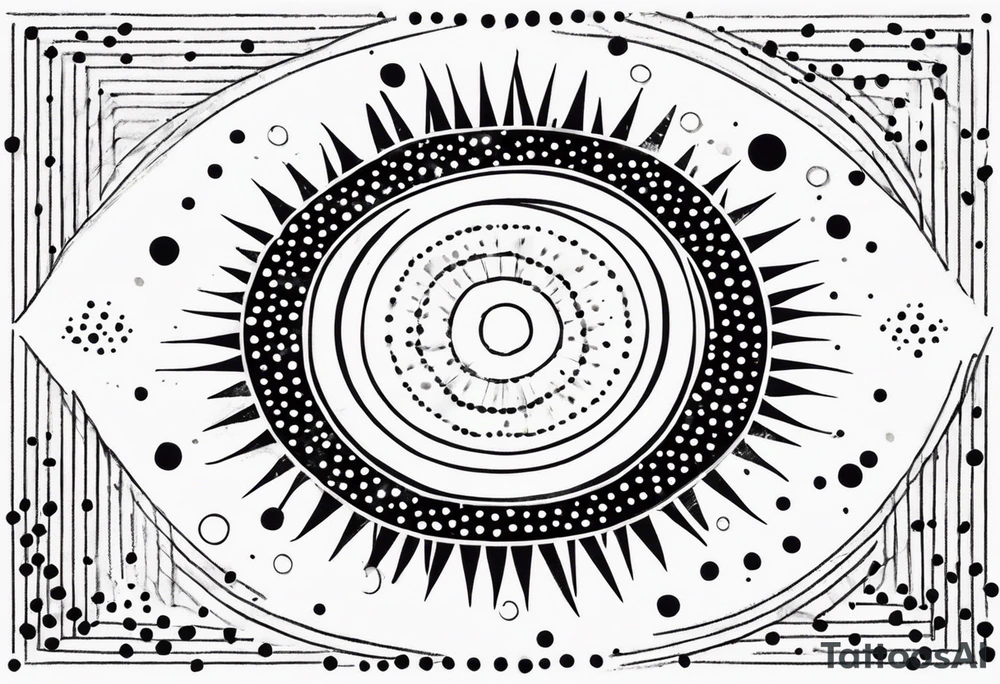 simple sunshine made of black dots with circles. indian vibe tattoo idea