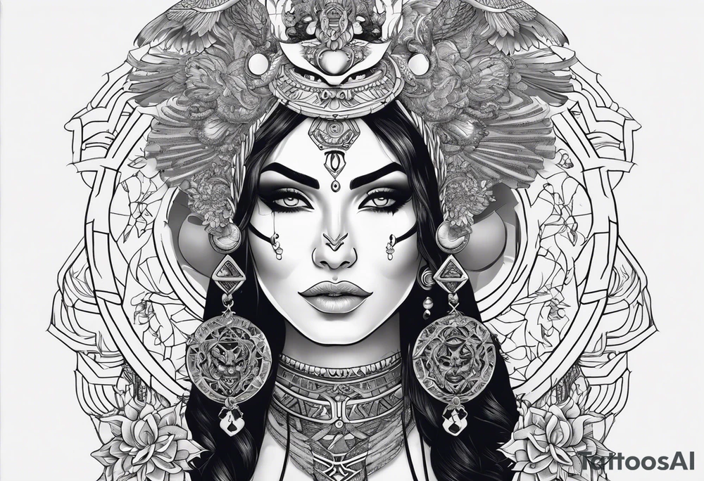 kali ma, alien goddess, valkrye, aries, pirate, divine feminine, zenza resonance, pachamama, lotus azul, blank panther, eagle, skull, 5D, nueva gaya, dna 12 tattoo idea