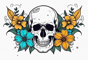 Skull tattoo with a large scorpion and flowers tattoo idea