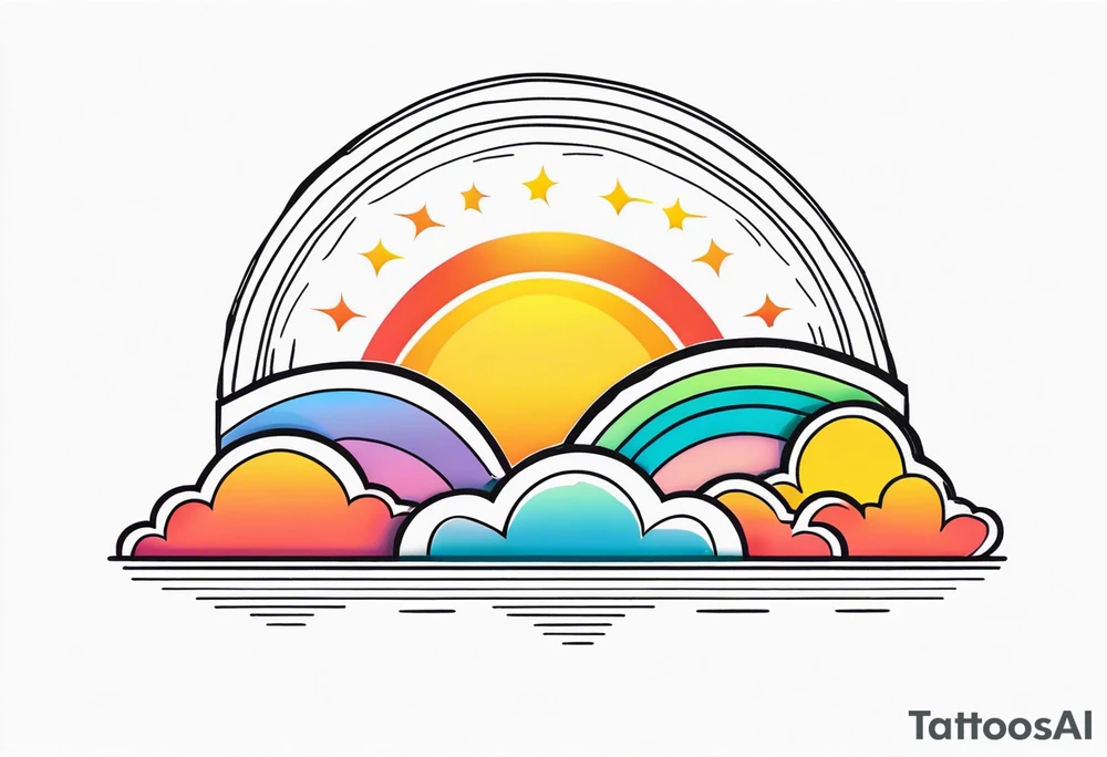 minimalistic sunrise with rainbow tattoo idea