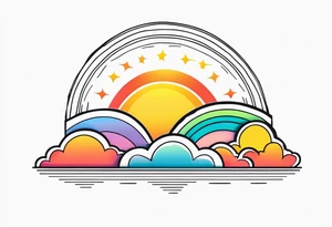 minimalistic sunrise with rainbow tattoo idea
