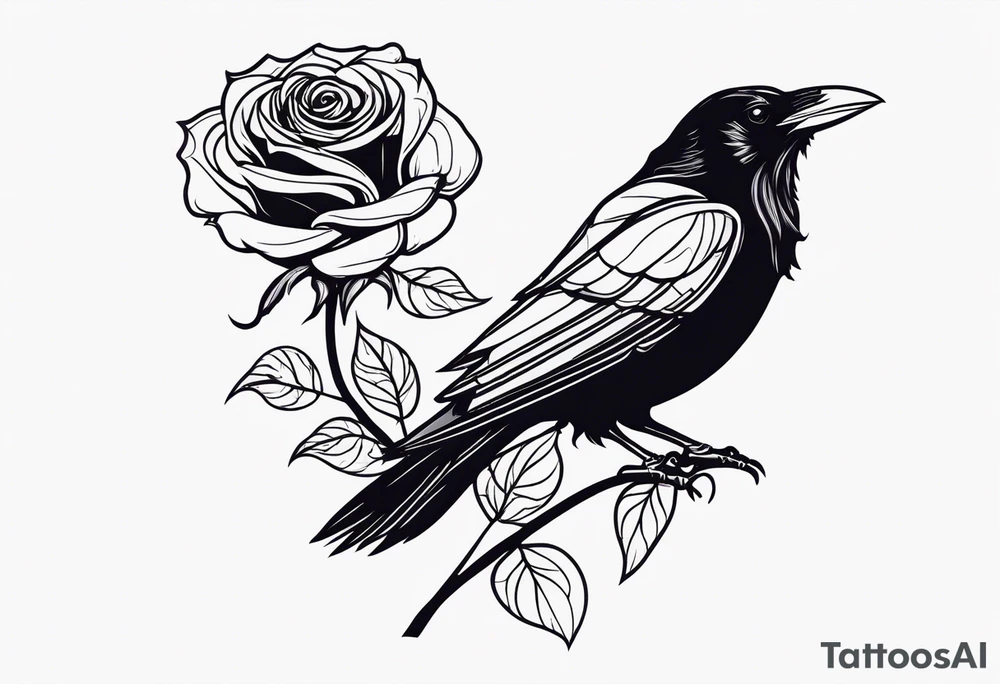 Raven holding  rose   by stem tattoo idea