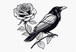 Raven holding  rose   by stem tattoo idea