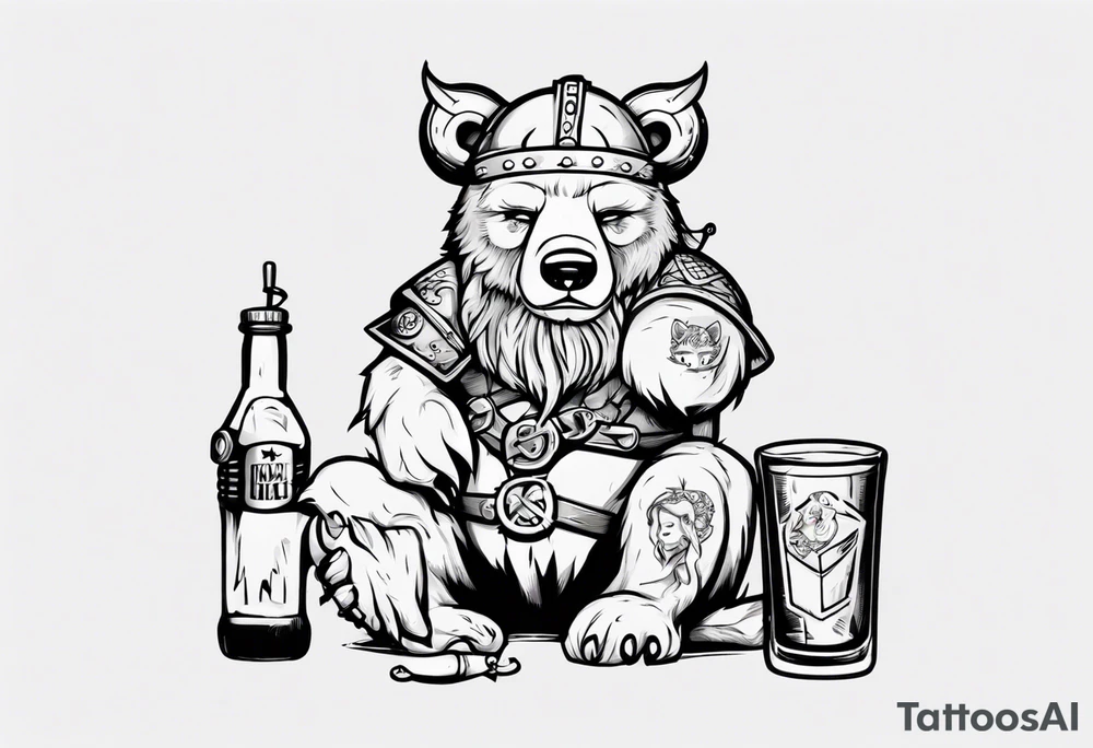 Viking and pin up doll drinking bear tattoo idea