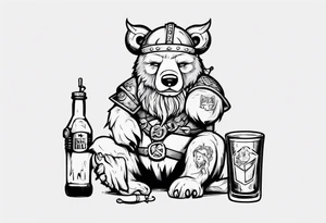 Viking and pin up doll drinking bear tattoo idea